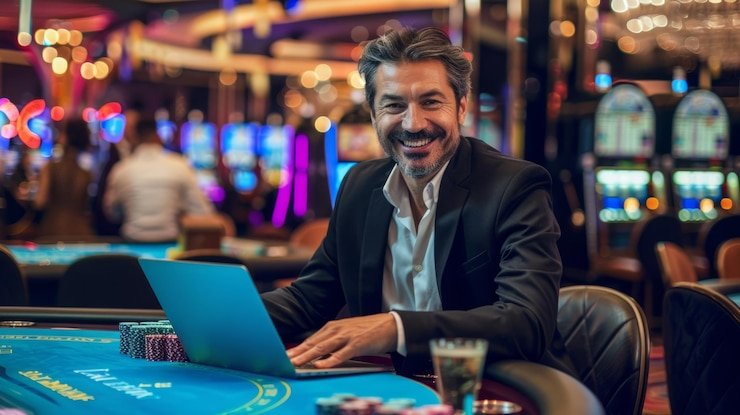 Menu navigasi situs desktop dengan kategori Liga 1, Live Dealer, dan Slot Games